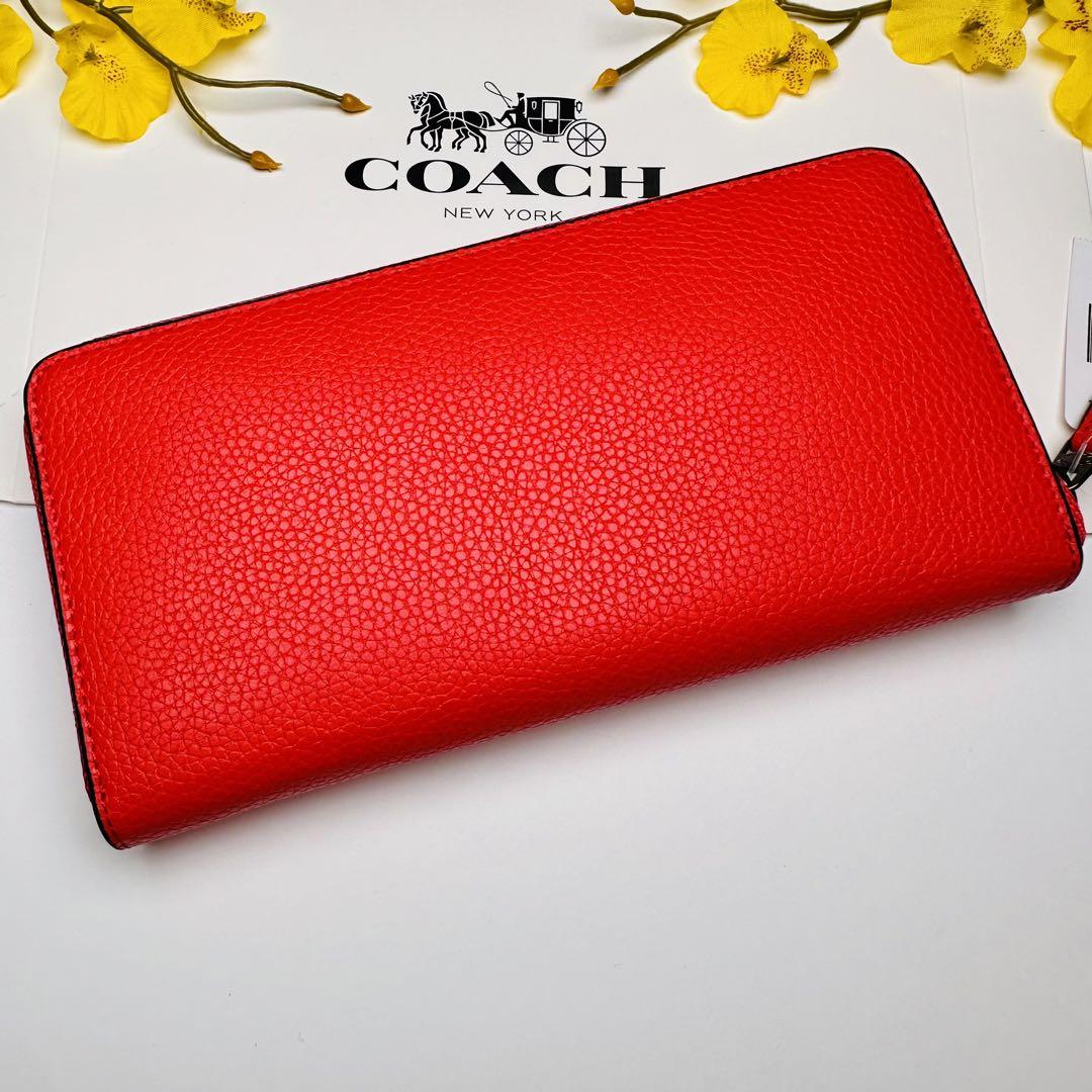 Coachレディース長財布ブランドコーチレッド色_画像1