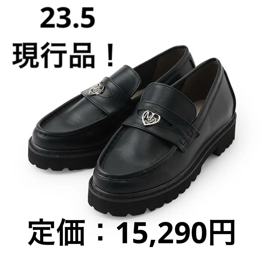 現行品！メゾピアノジュニア M 23.5 ハートプレートローファー 黒
