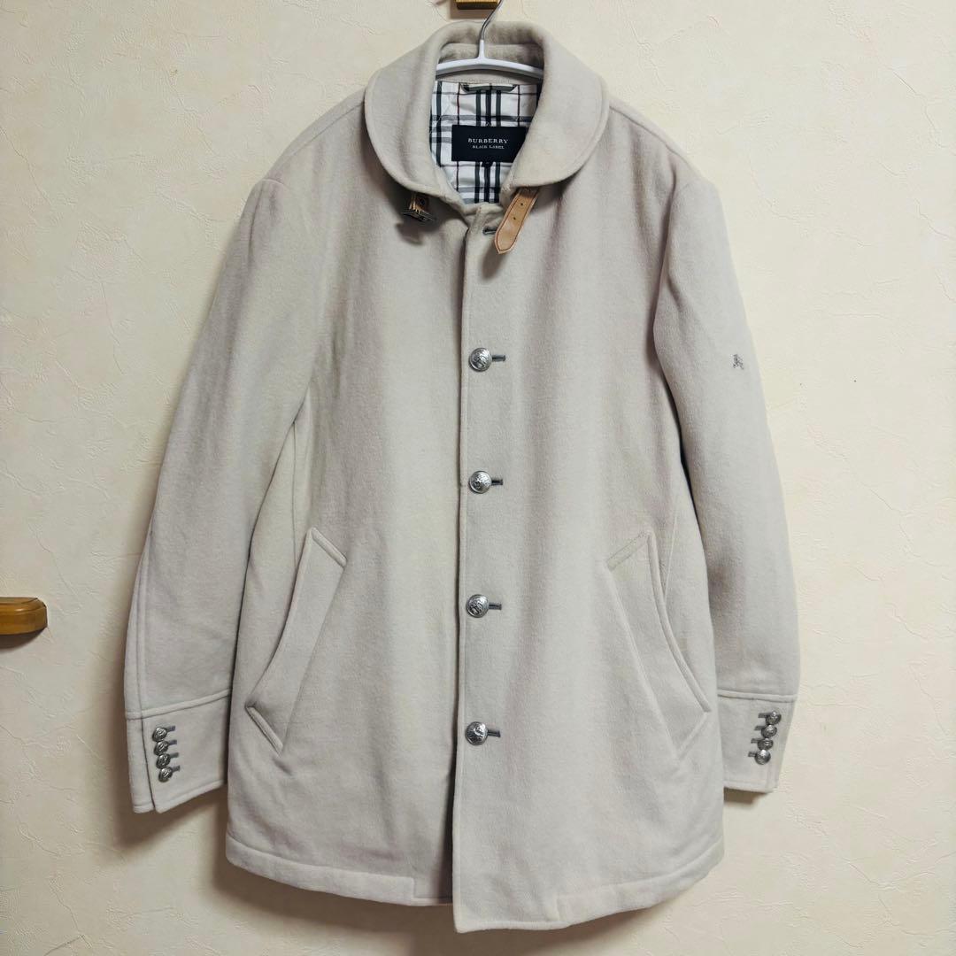 バーバリーブラックレーベル マリンコート 銀釦 ウール アイボリー MM・BURBERRY BLACK LABEL