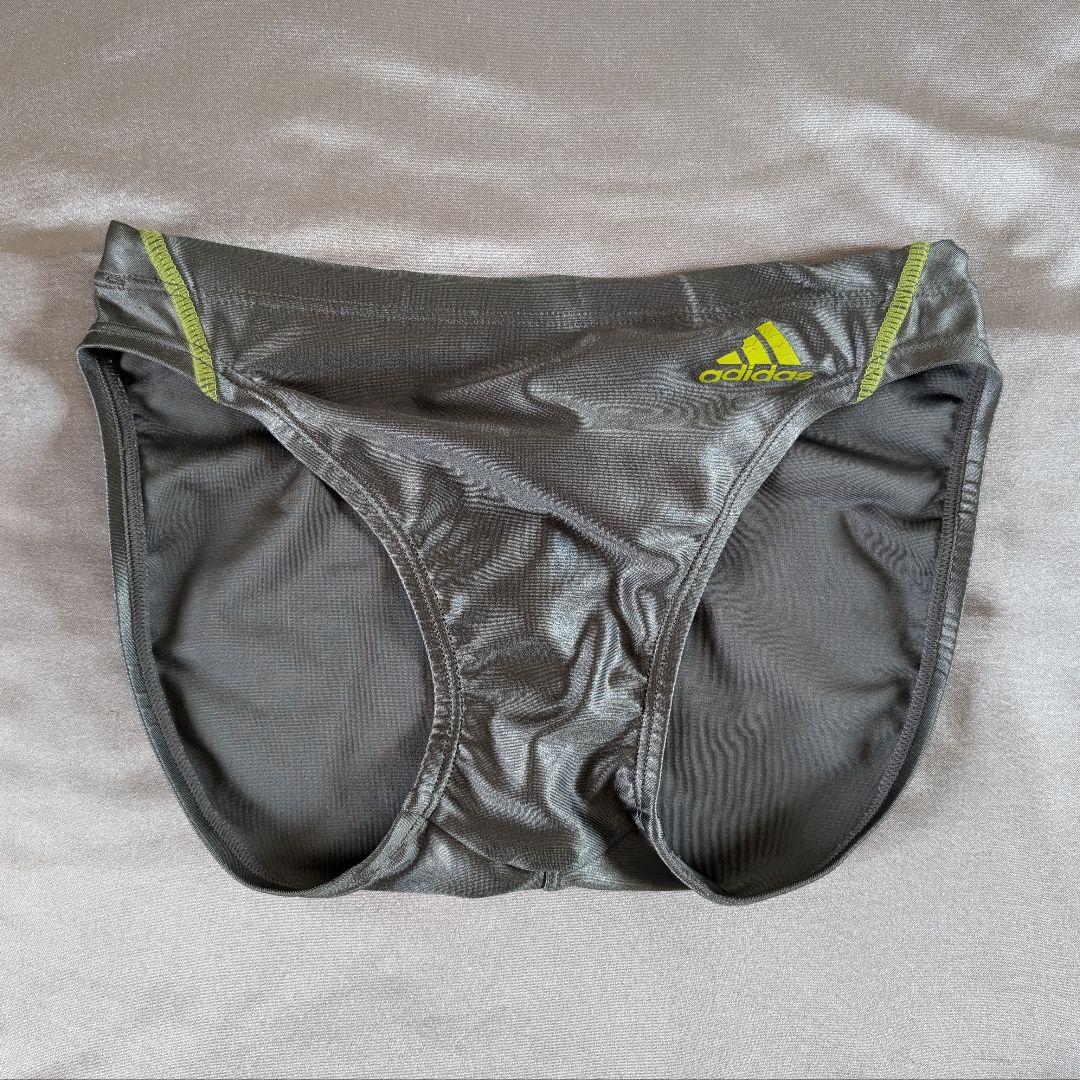 adidas メンズ競泳水着 光沢グレー Oサイズ 競パン Vパンツ ブーメラン