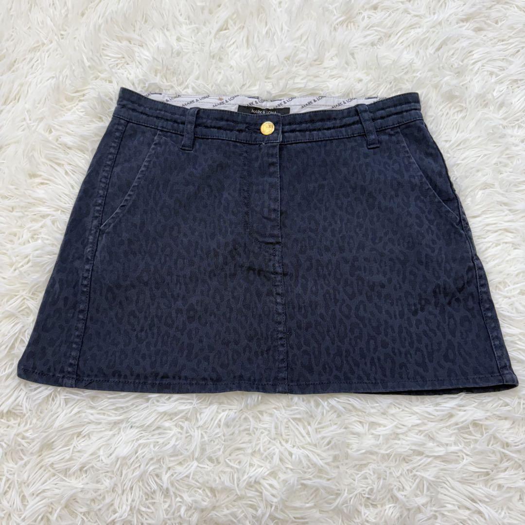 MARK&LONA レディース スカート ネイビー MARK&LONA ゴルフウェア スカート ネイビー レオパード柄 日本製
