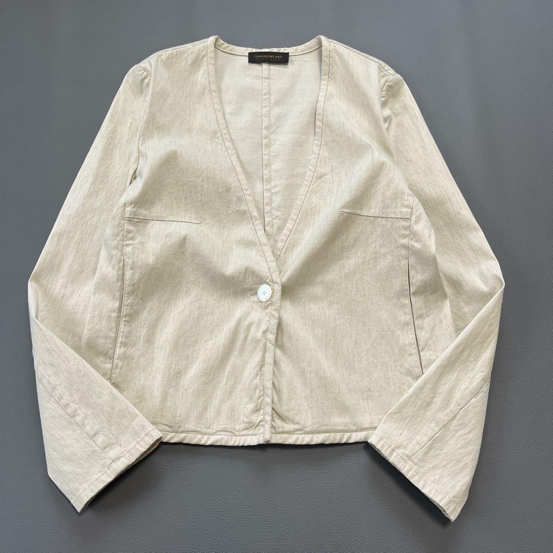 美品＊ リネン　TOMORROWLANDノーカラージャケット　ストレッチ
