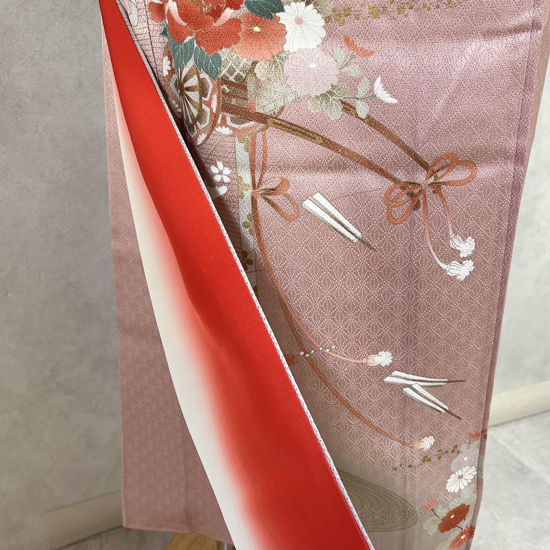 訪問着フルセット　着物　正絹　綸子　花車　G8