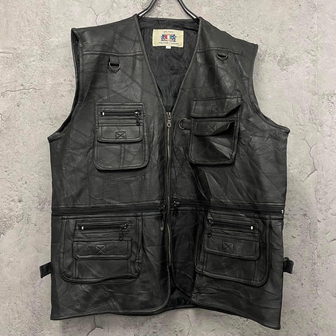US古着◆ヴィンテージ レザー ベスト メンズ3XL