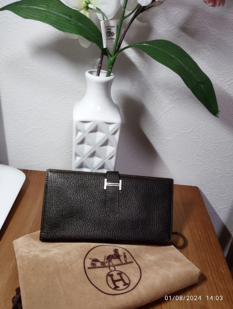 HERMES ベアンクラシック ボックスカーフ ブラック シルバー金具 □刻印