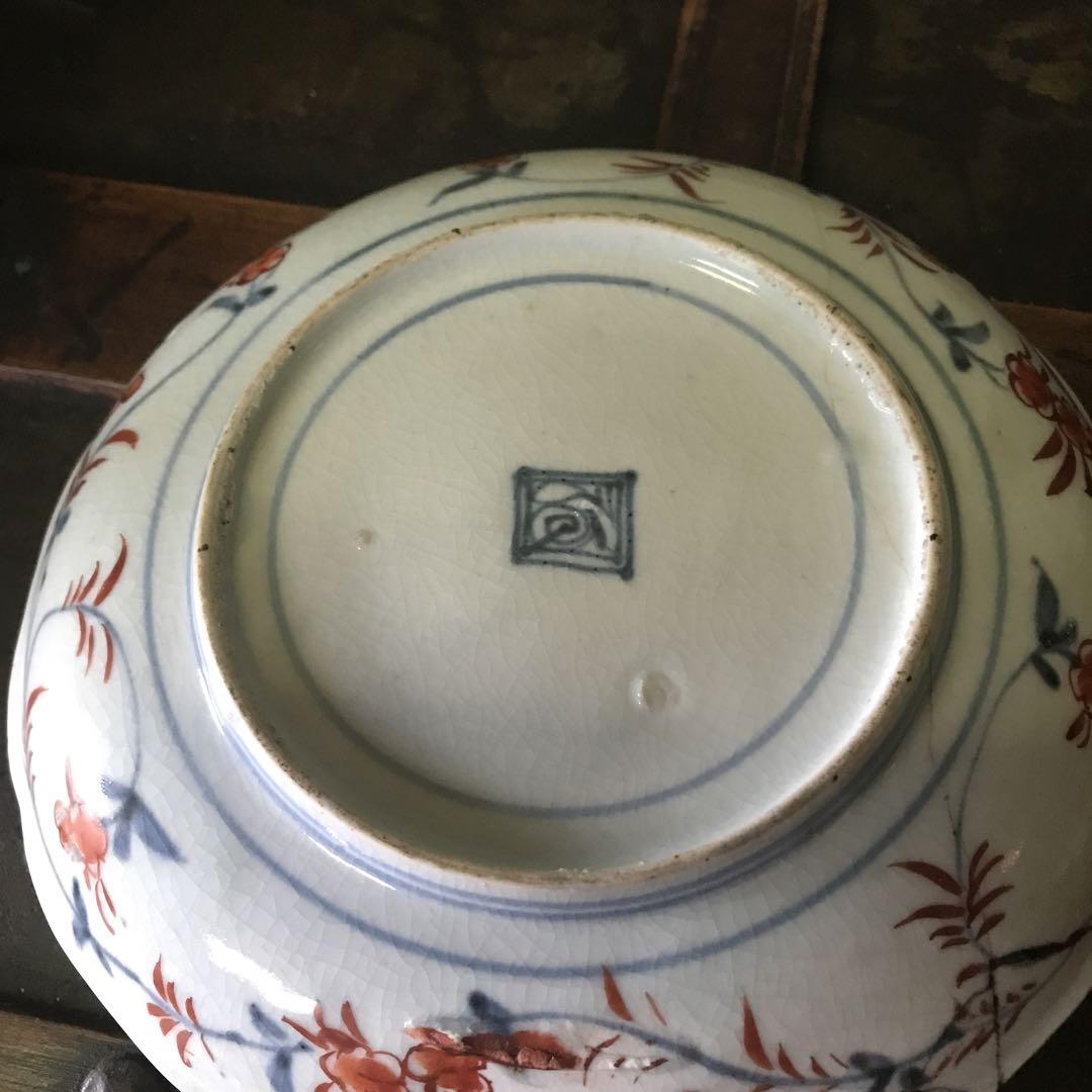 美品　陶器　古伊万里　色絵　花文様が素敵な　時代物　古道具　盛り鉢　盛り皿