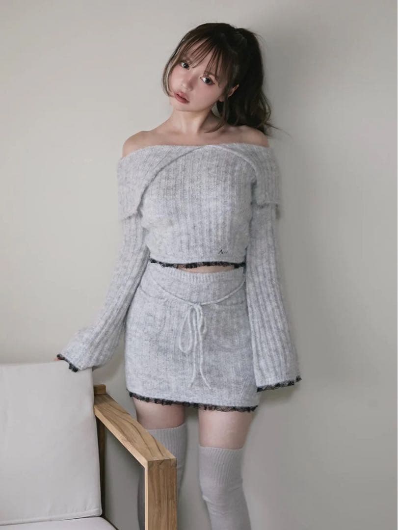 ANDMARY Erin lace knit set up gray