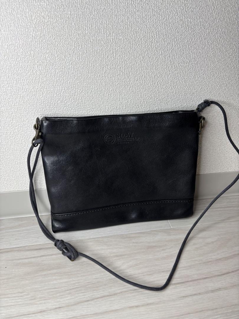 SLOW BEAMS別注 レザーサコッシュ ショルダーバック 本革 黒
