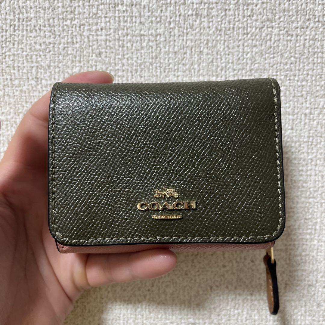 COACH 三つ折り財布 オリーブグリーン ピンク