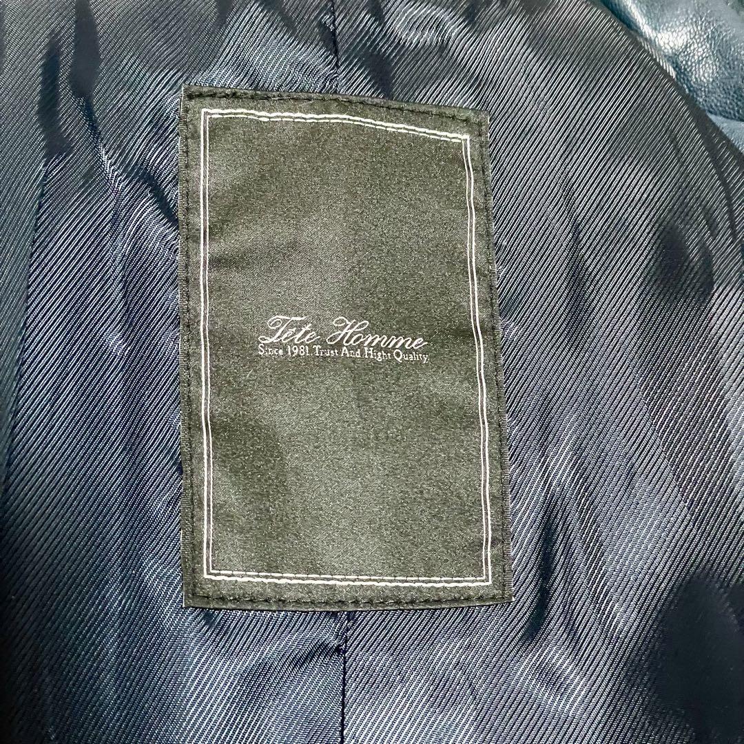 本革 Tete Homme シングルレザージャケット 山羊革 ブルー メンズS