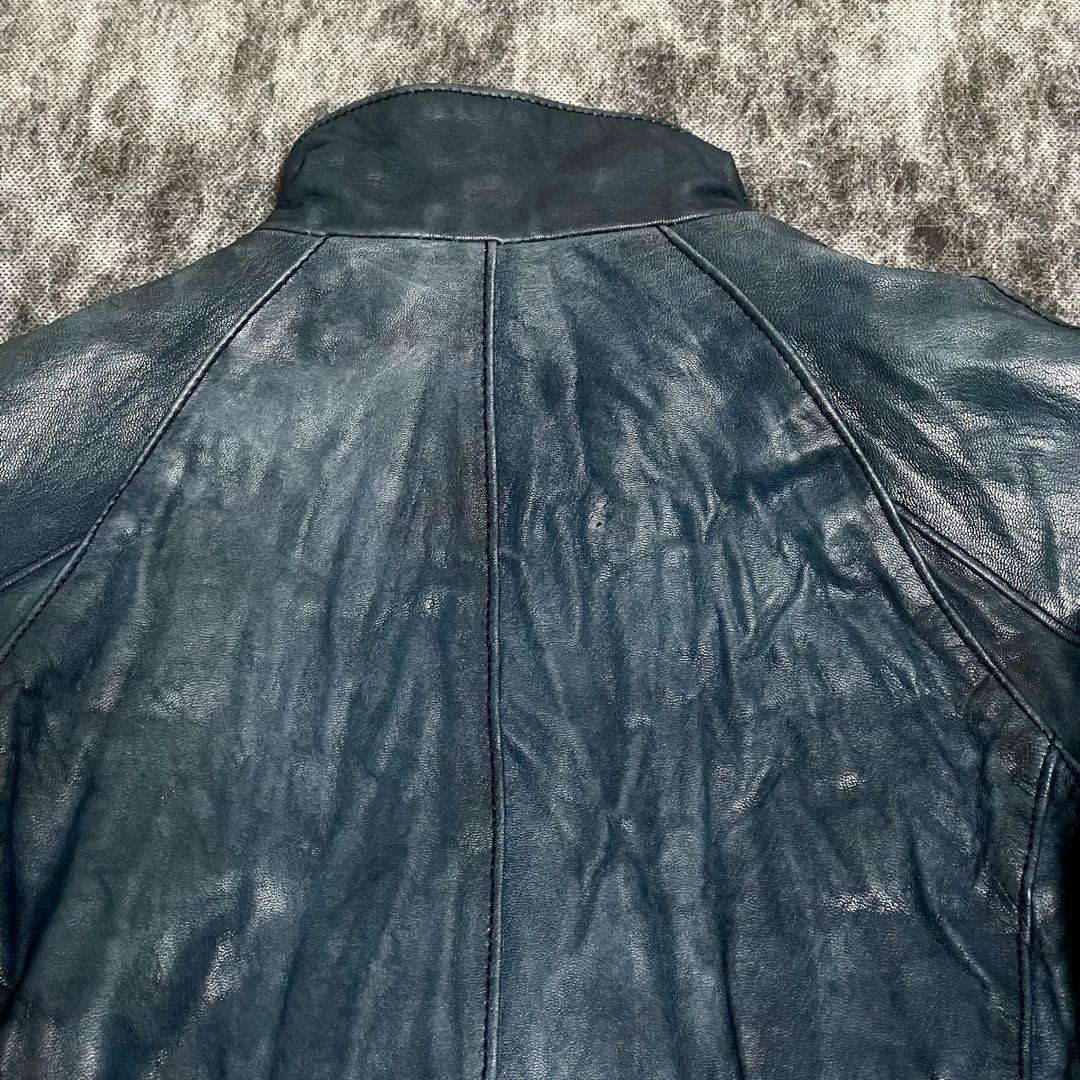 本革 Tete Homme シングルレザージャケット 山羊革 ブルー メンズS