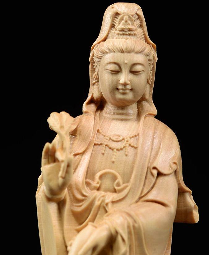 入荷now 買えない 騰竜観音の置物 木彫 彫刻 書道具 文房具 装飾品 工芸品 美術品 置物 彫刻・オブジェ
