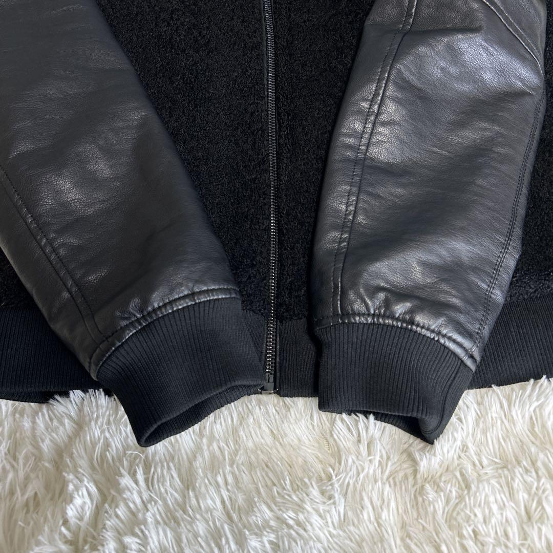 極美品】ZARA MAN フリース 袖レザージャケット XL 黒 定番アイテム