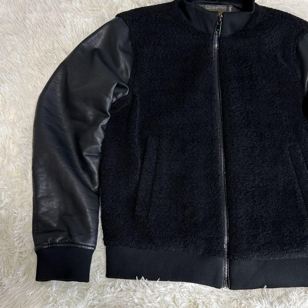 極美品】ZARA MAN フリース 袖レザージャケット XL 黒 定番アイテム