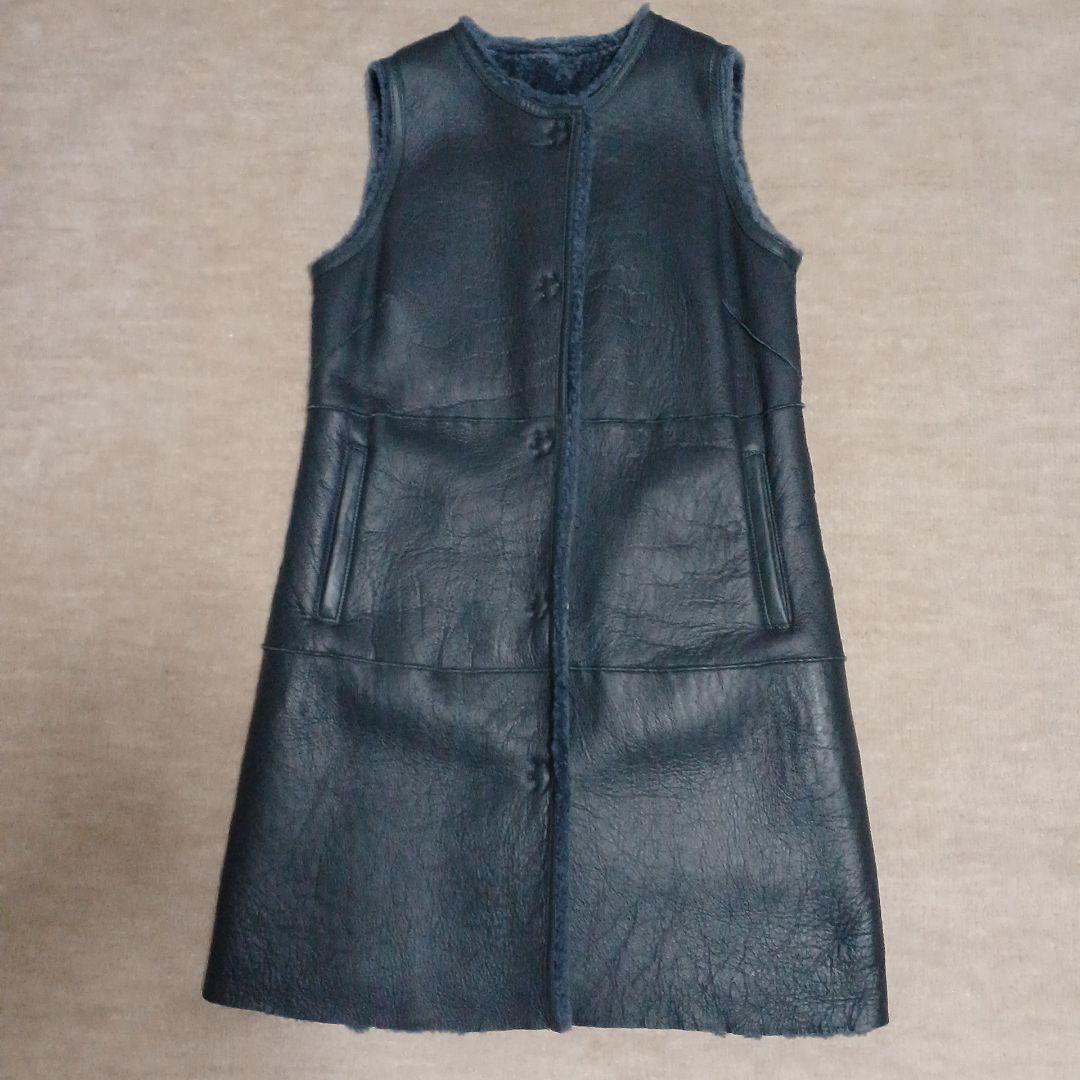 ダークブルー ムートンコート ノースリーブ