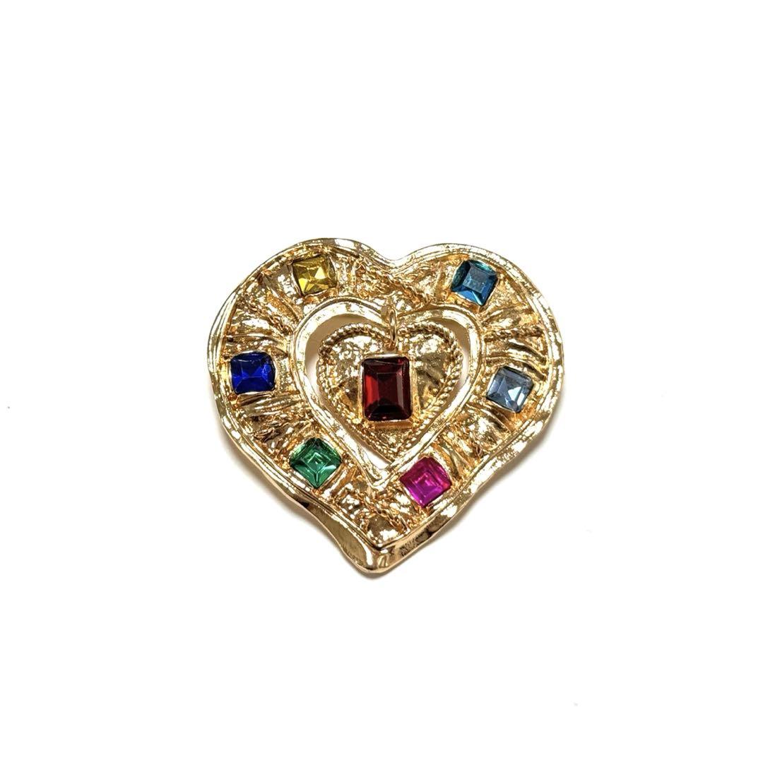 BR-373 ♡ ハート Heart マルチカラー ゴールド ブローチ