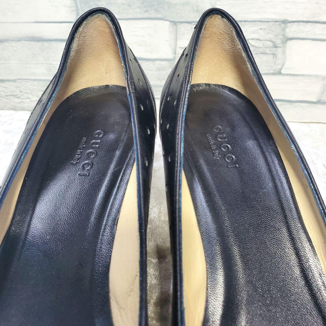 ワケ有良品】GUCCI グッチ 23cm パンプス 黒 レザー GG金具 36