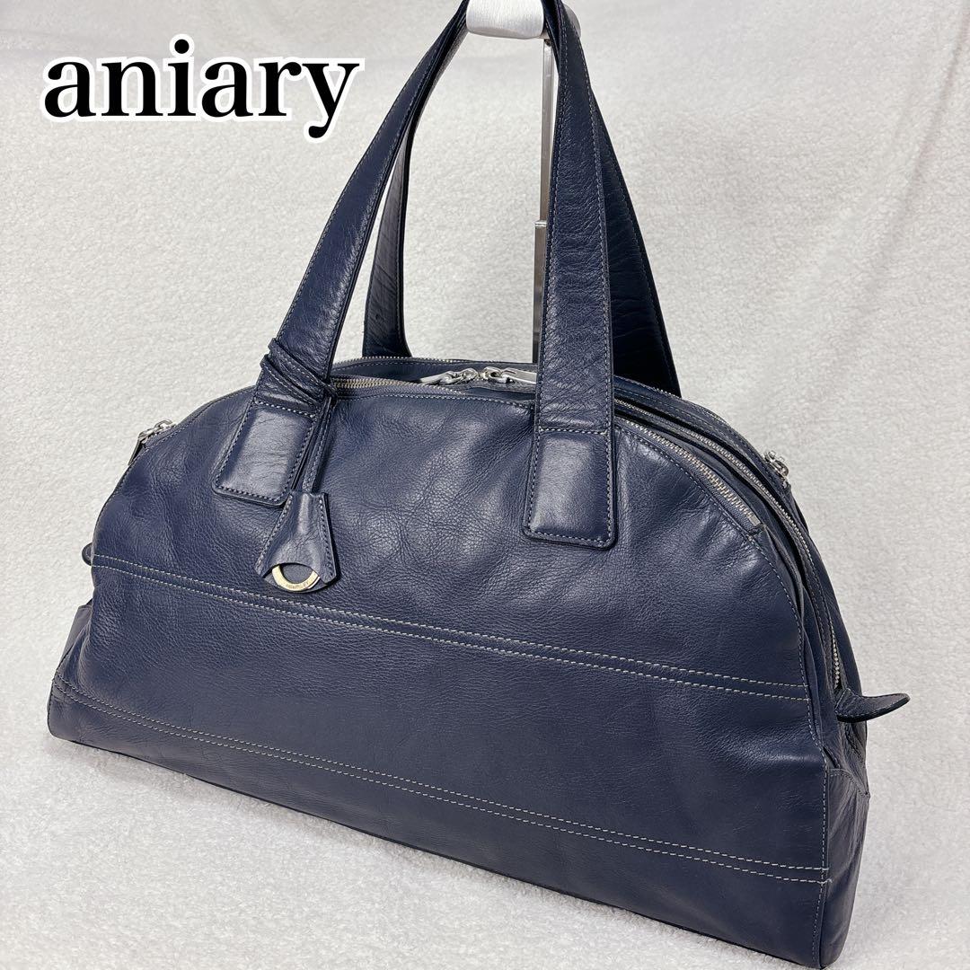 アニアリ aniary ボストンバッグ レザー ネイビー 大容量 旅行