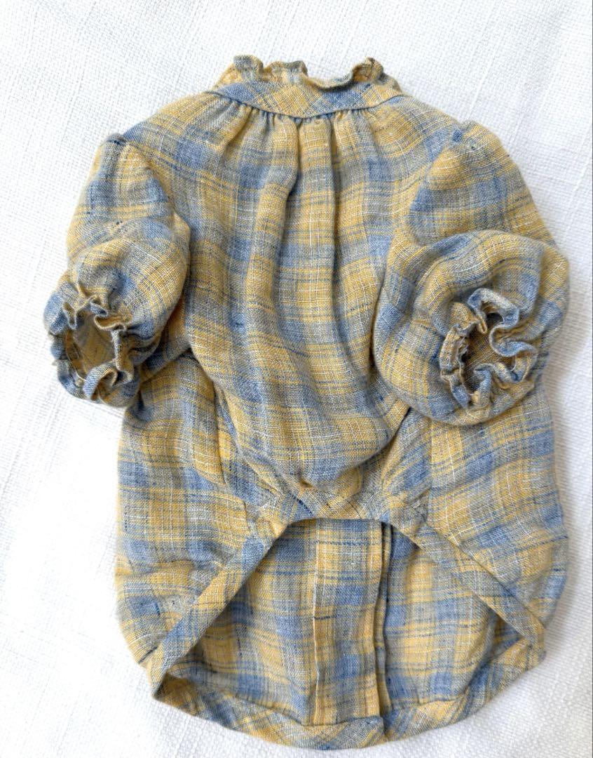 bluebleubleue ブラウスフレンチギャザー 38 イエローチェック犬服