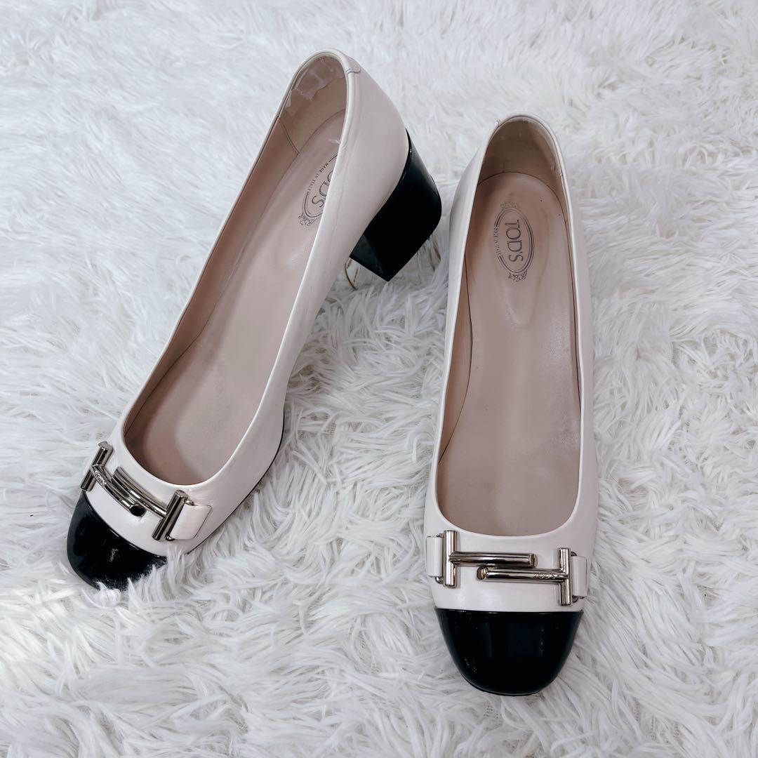 いちご 様TOD'S パンプス ダブルT レザー バイカラー ピンクベージュ
