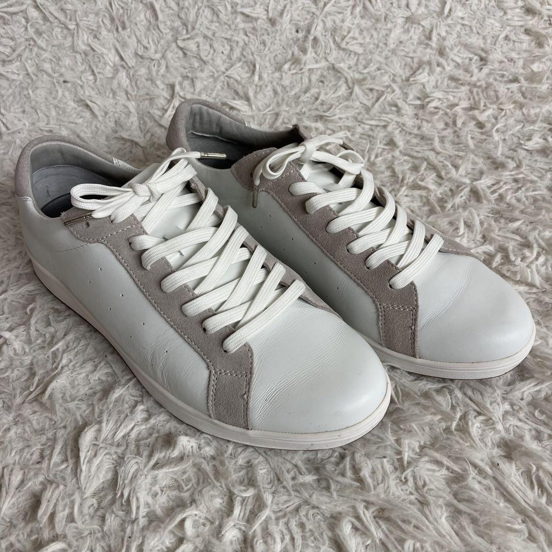 美品 TETE HOMME テットオム スニーカー レザー ホワイトグレー 43