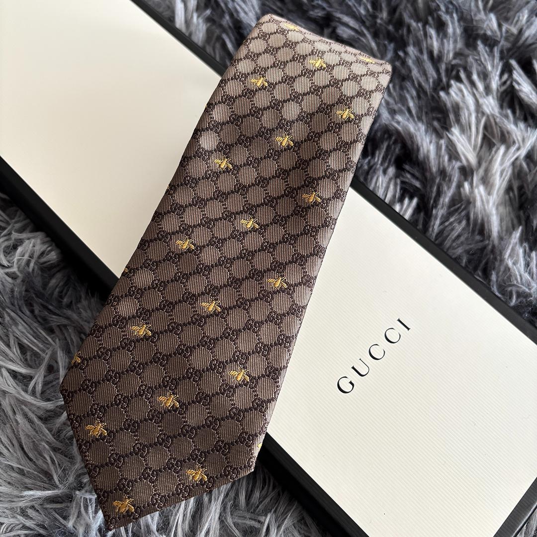 【新品未使用】GUCCI ネクタイ GG柄 Bee刺繍 ベージュ×ブラウン