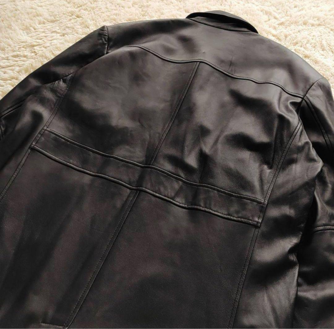 レア】スーパーロングレザーコート羊革ブラックサイズ54(XXXL)