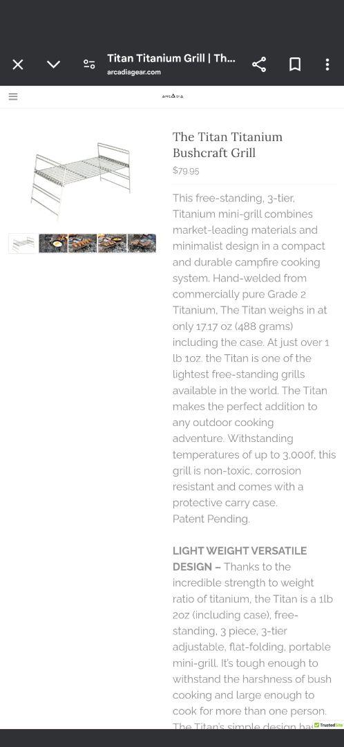 バーベキュー・調理用品 arcadia gear The Titan Titanium Grill
