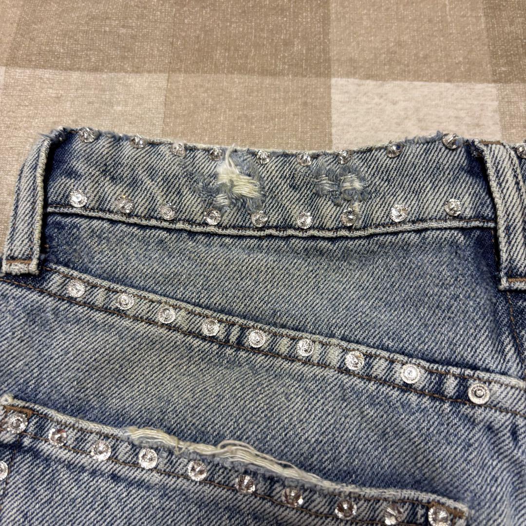 miumiu スパンコール デニム ショートパンツ ダメージ加工 サイズ25