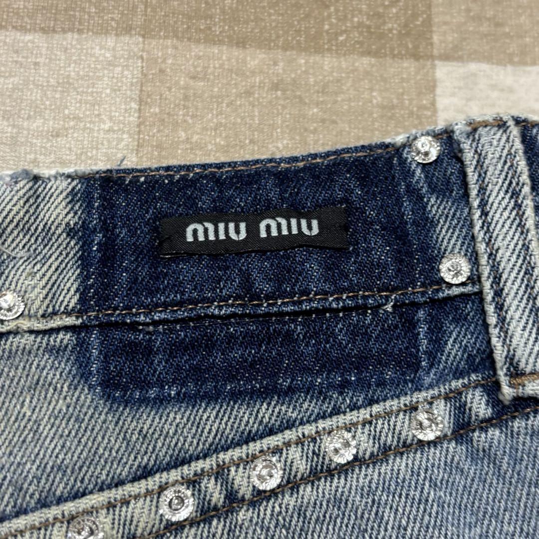 miumiu スパンコール デニム ショートパンツ ダメージ加工 サイズ25