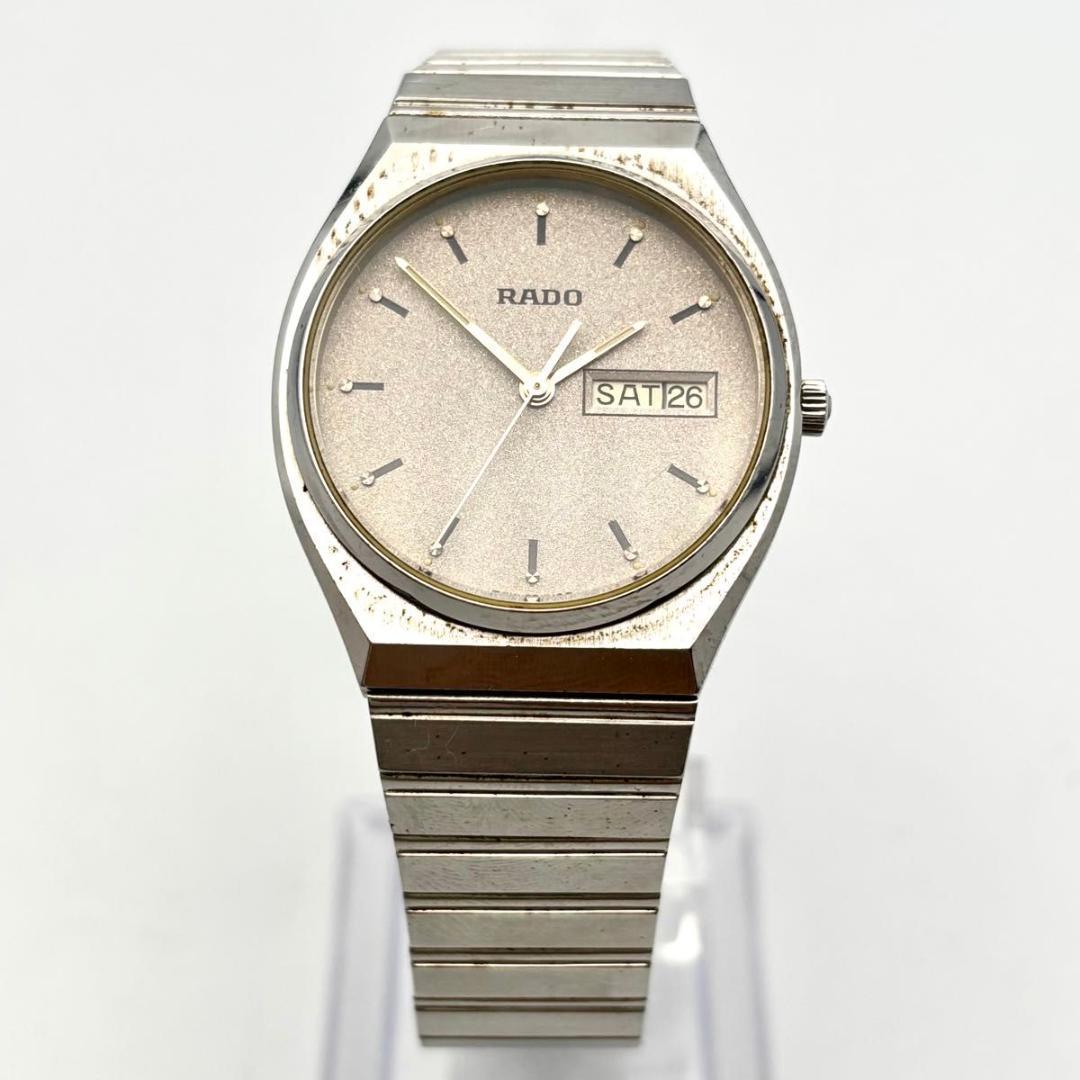 稼働 ラドー 腕時計 クオーツ メンズ シルバー デイデイト 3針