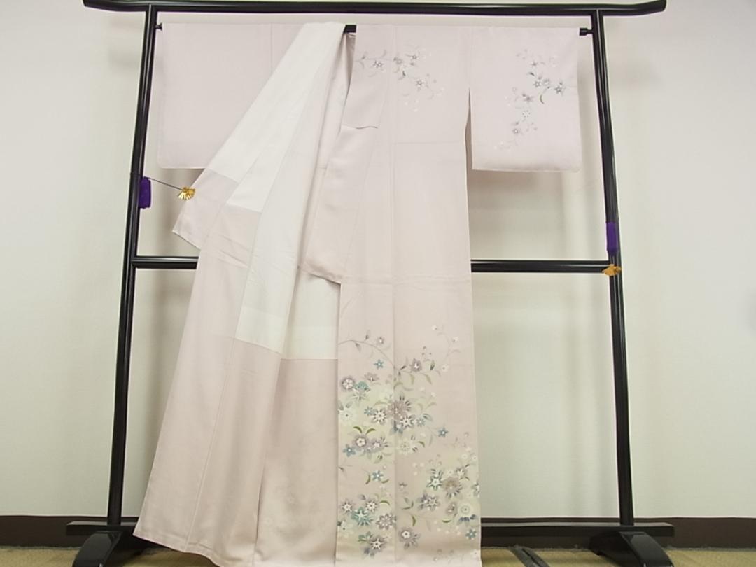 訪問着 駒刺繍 枝花文 銀糸 未使用 m-2s9341