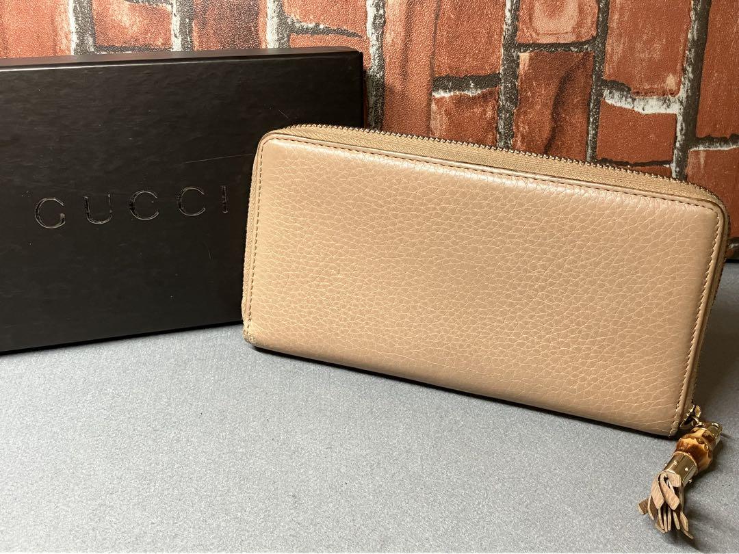 希少【GUCCI】グッチ ラウンドファスナー 長財布 バンブー タッセル レザー