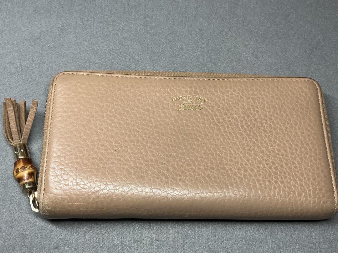 希少【GUCCI】グッチ ラウンドファスナー 長財布 バンブー タッセル レザー