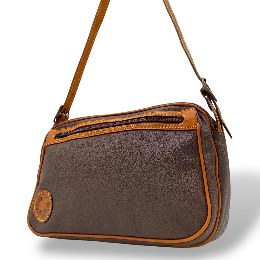 【美品】ハンティングワールド ショルダーバッグ PVC カメラバッグ ブラウン