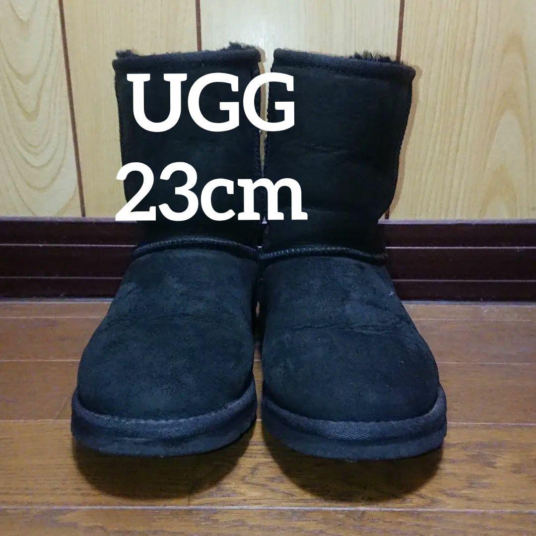 UGGアグショートムートンブーツブラック黒ミドル丈23cmシープスキン