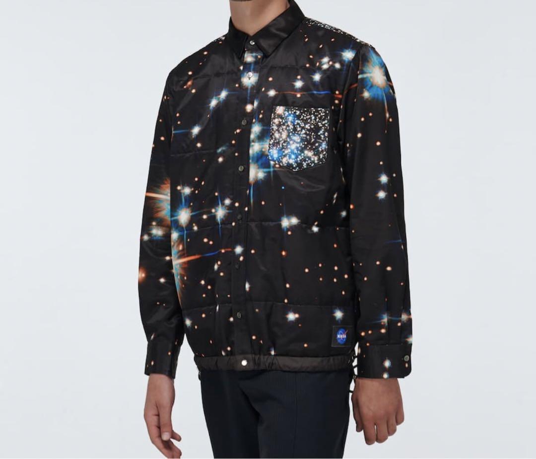 黒3新品 sacai サカイ メンズ スター パデッド 長袖 シャツ ブラック 画像10