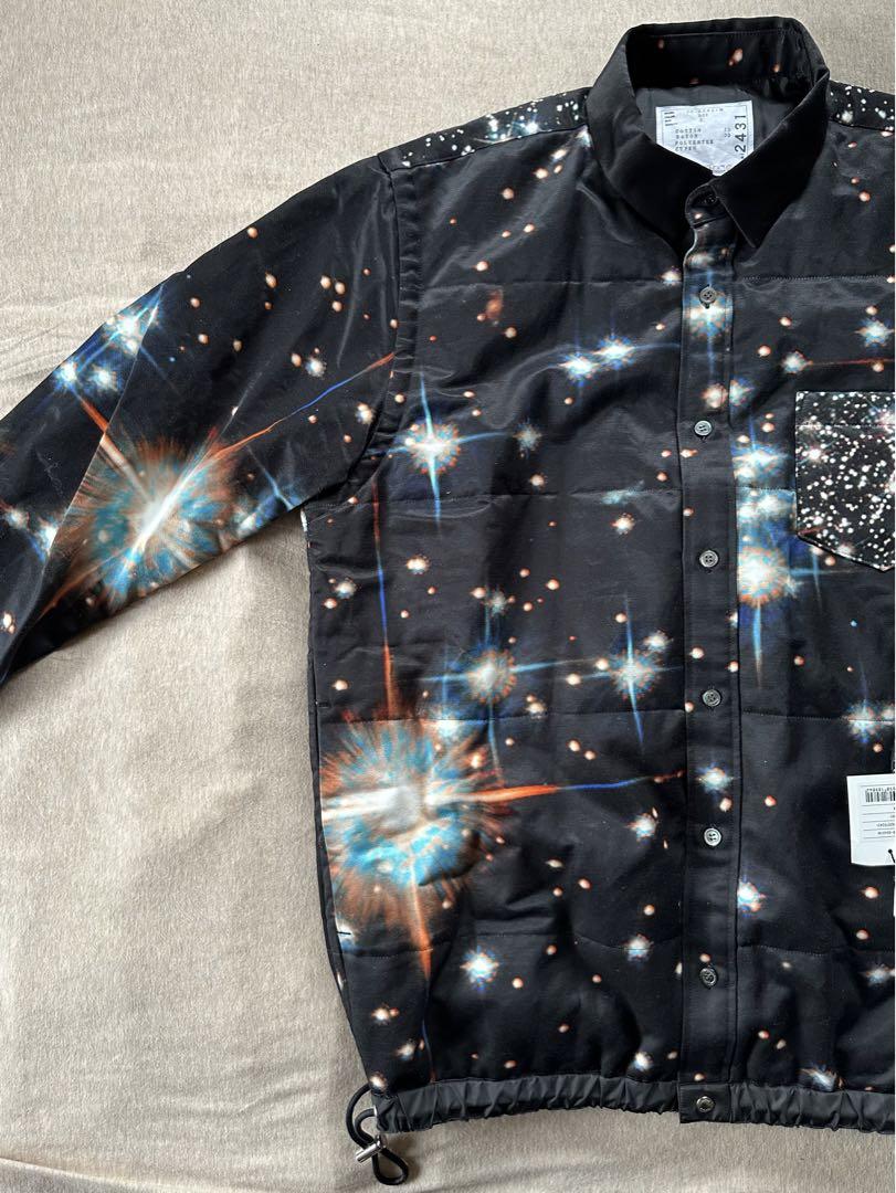 黒3新品 sacai サカイ メンズ スター パデッド 長袖 シャツ ブラック 画像6