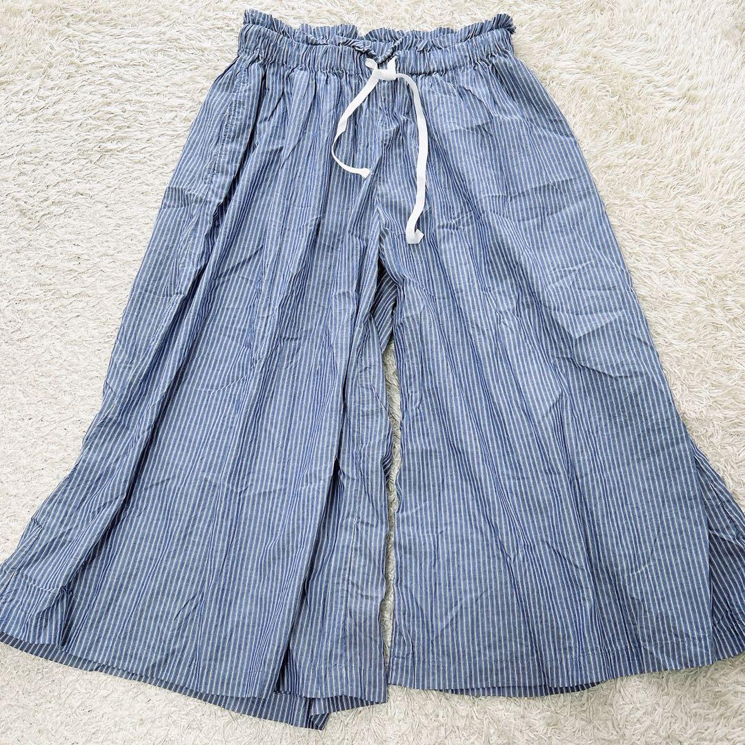 ネストローブ★美品★コットンストライプイージーパンツ★ウエストゴム仕様★ブルー系