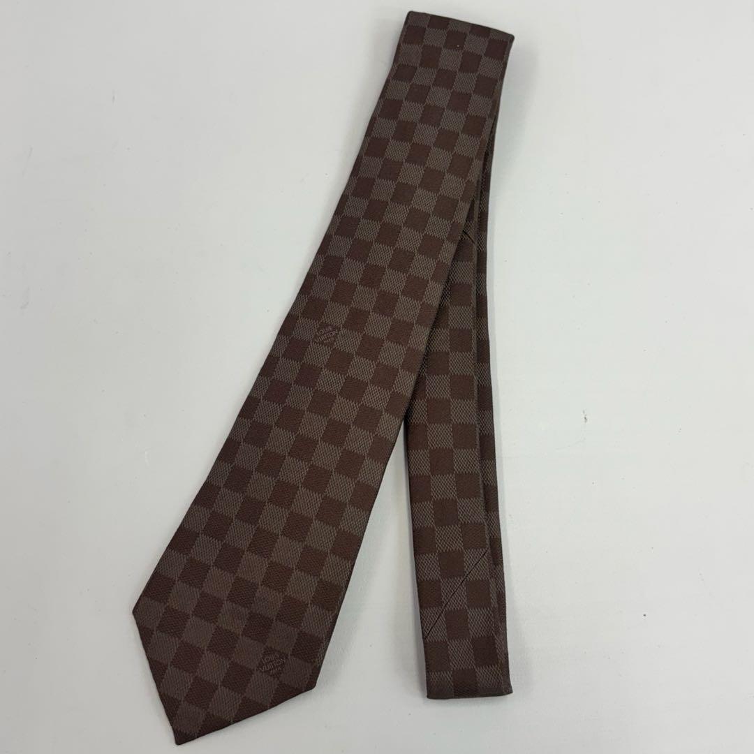 【美品】ルイヴィトン　LOUIS VUITTON ダミエ　ネクタイ　ブラウン　茶 Louis Vuitton / ヴィトン LV柄 ブラウン 茶 ネクタイ メンズ