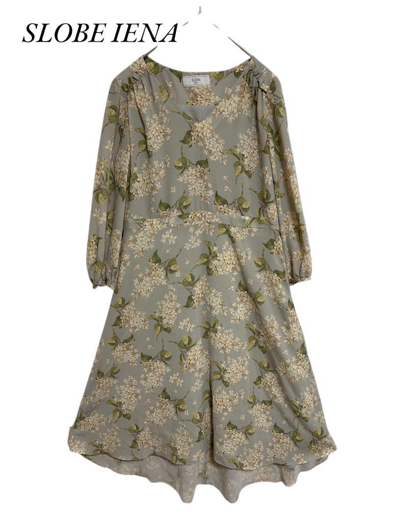 SLOBE IENA 【美品】花柄薄グリーン系ワンピース　総柄