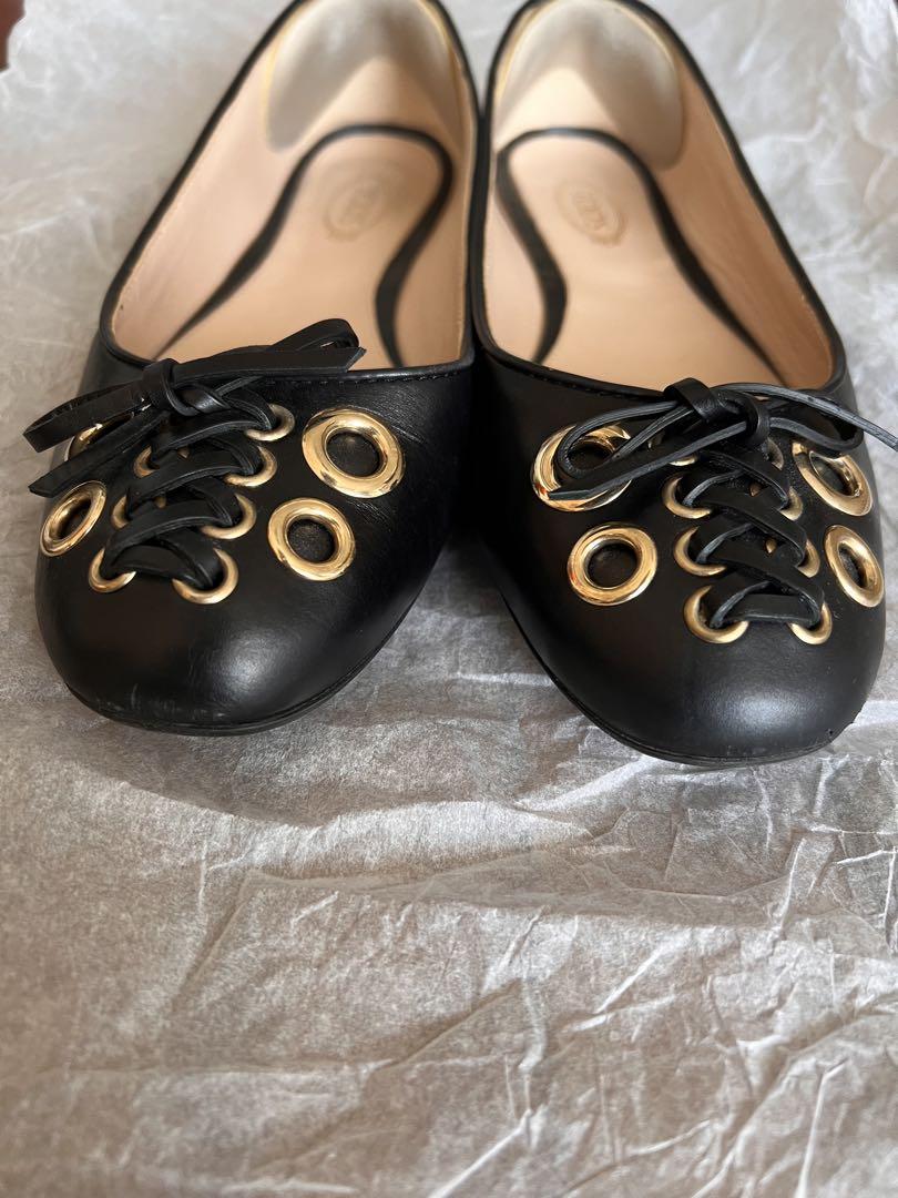 TOD'S ブラックレザー フラットシューズ レースアップ