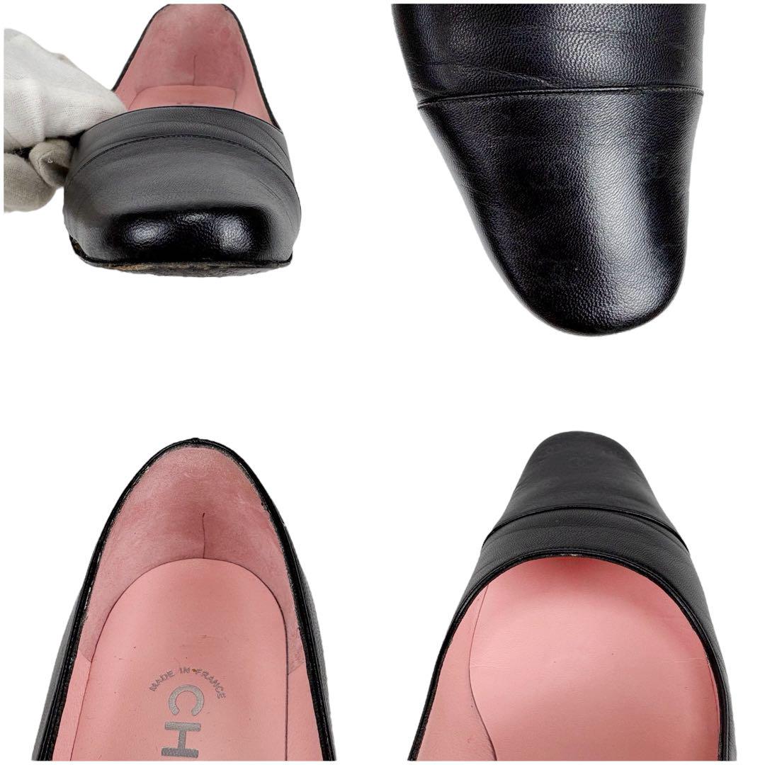【美品】シャネルCHANELココマーク 37ローヒールパンプス24cm黒 シャネル CHANEL パンプス ブラック ココマーク 37ハーフ 24cm