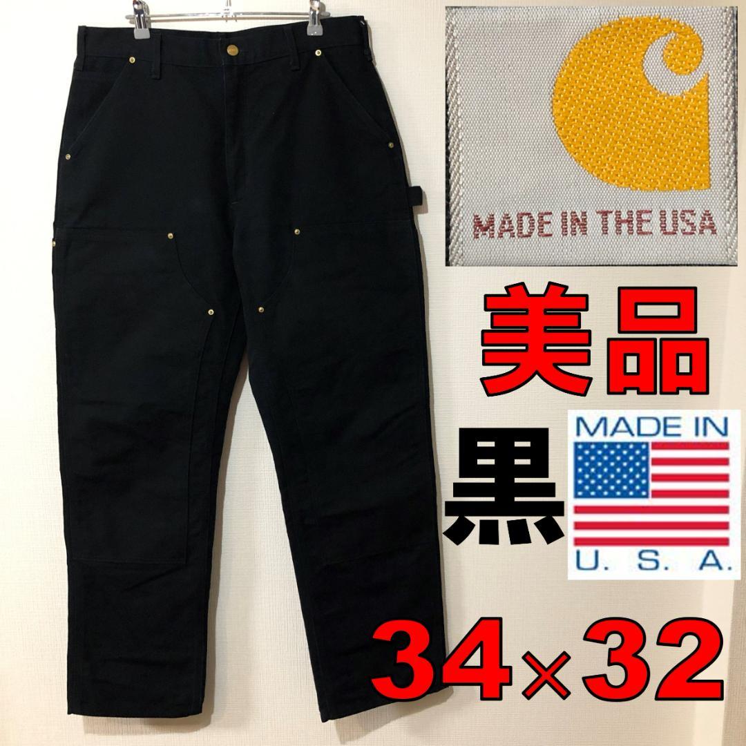 【良好品】 90s usa製 カーハートダブルニーブラック黒w34 00s パンツ