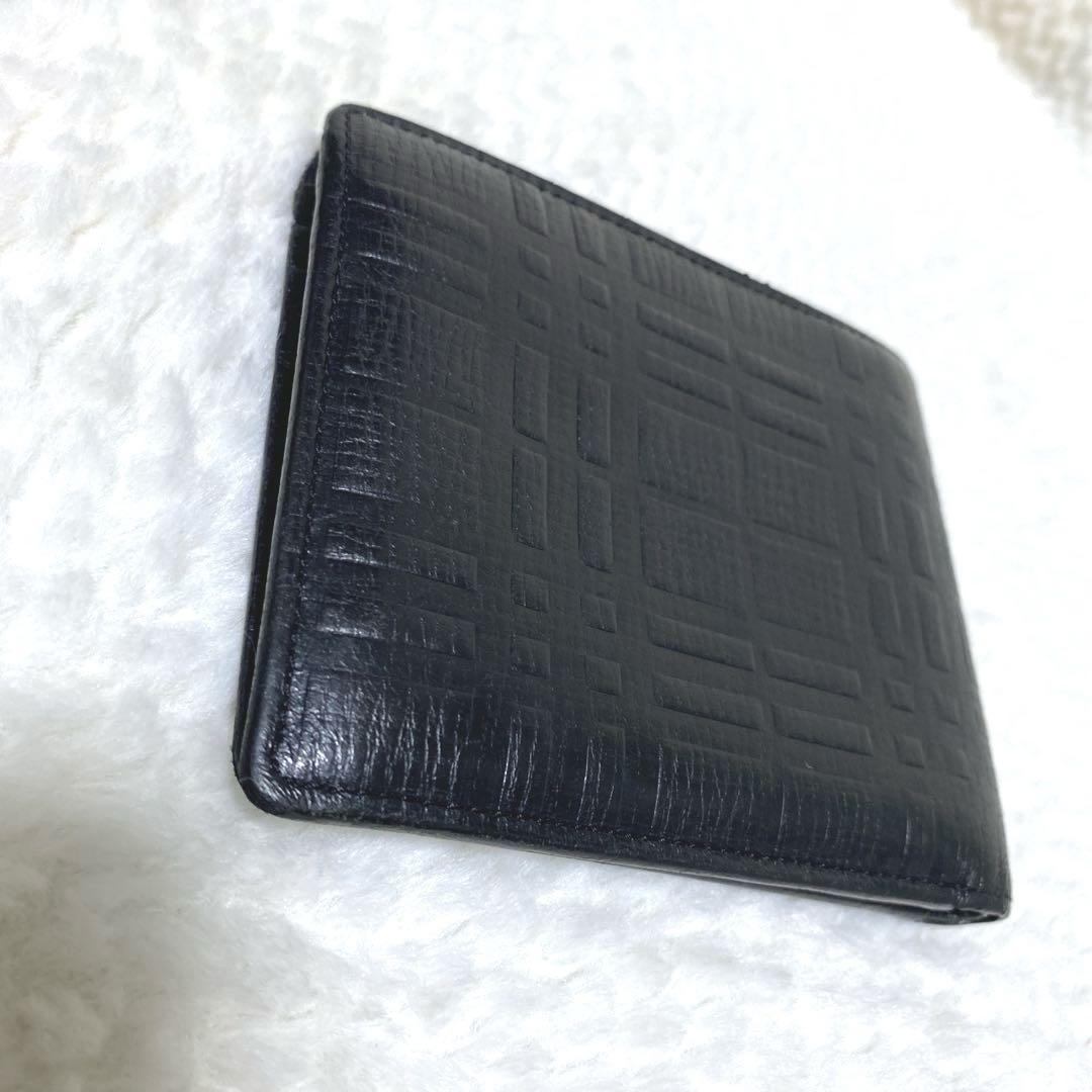 美品 BURBERRY バーバリー シャドーチェック 二つ折り財布 メンズ 黒