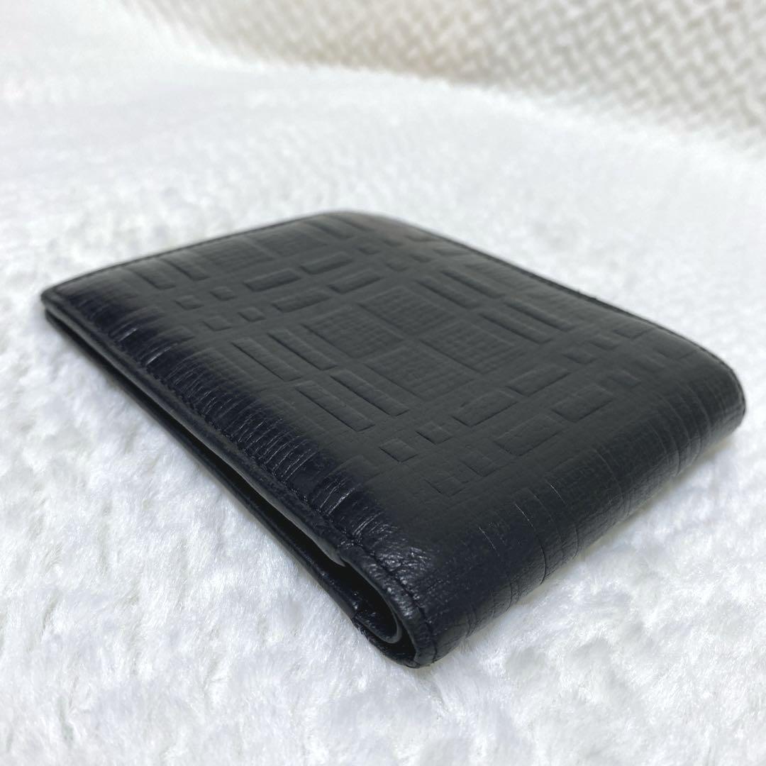 美品 BURBERRY バーバリー シャドーチェック 二つ折り財布 メンズ 黒