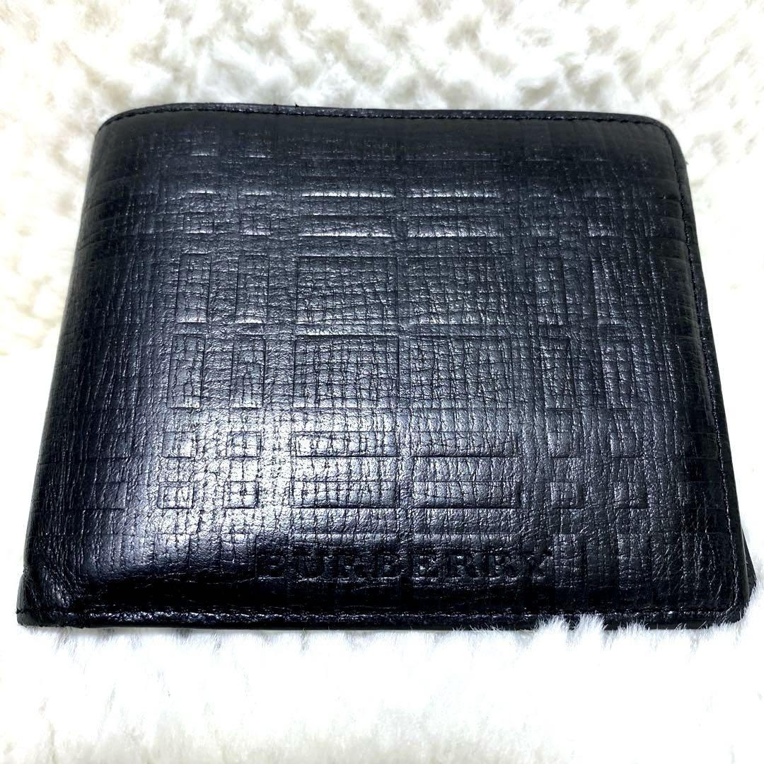 美品 BURBERRY バーバリー シャドーチェック 二つ折り財布 メンズ 黒