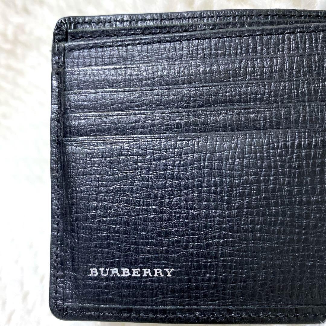 美品 BURBERRY バーバリー シャドーチェック 二つ折り財布 メンズ 黒
