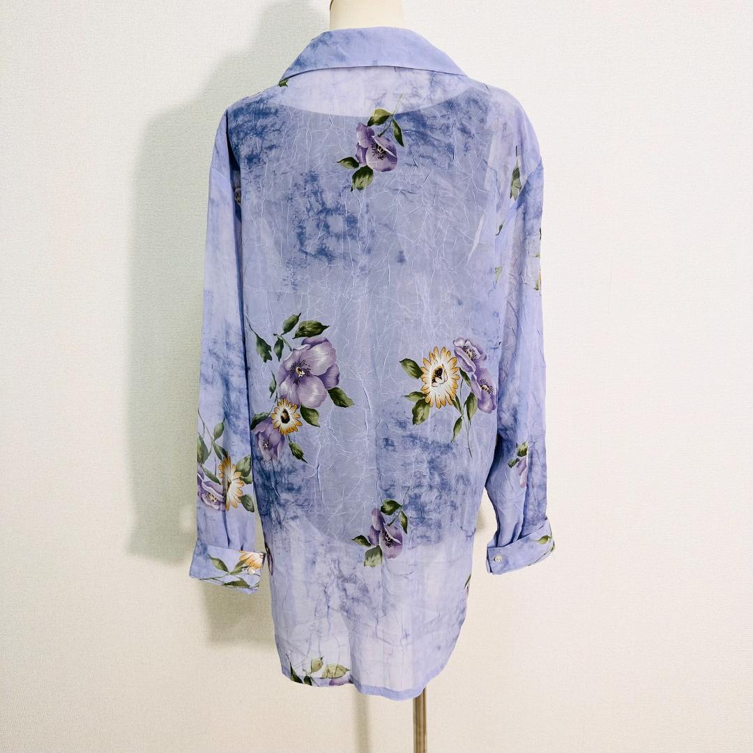 ラベンダー花柄刺繍ボタンアップシャツ ラベンダー花柄刺繍ボタンアップシャツ