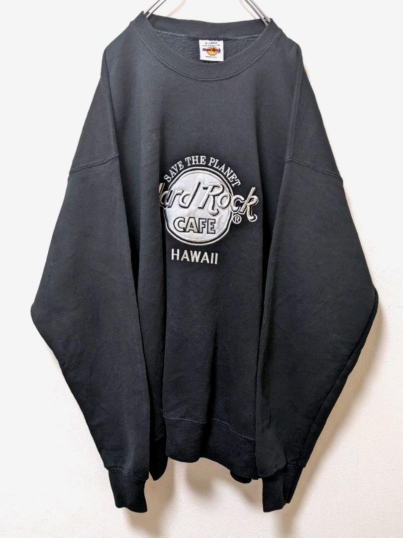 人気SALEお得 USA製 ハードロックカフェ ハワイ 刺繍 スウェット ブラック黒 XL 古着 SmVXf-m83258379946 通販超特価